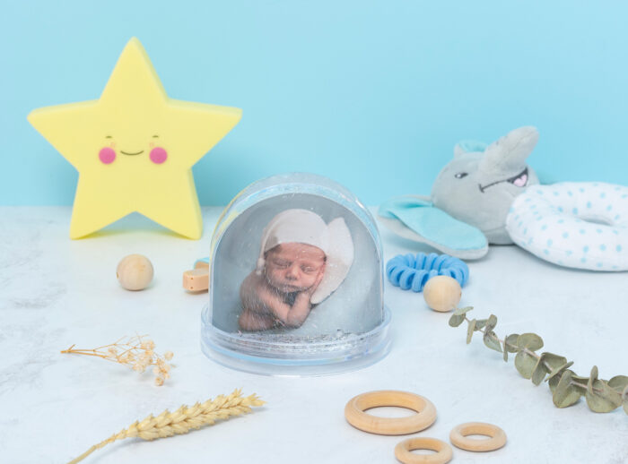 Bola de nieve personalizada con purpurina plateada