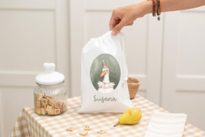 Bolsa de merienda personalizada con diseño de oca y nombre