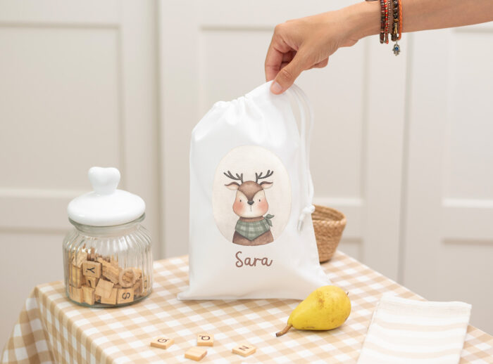 Bolsa de merienda personalizada con diseño de ciervo y nombre