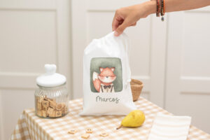 Bolsa de merienda personalizada con diseño de zorro y nombre