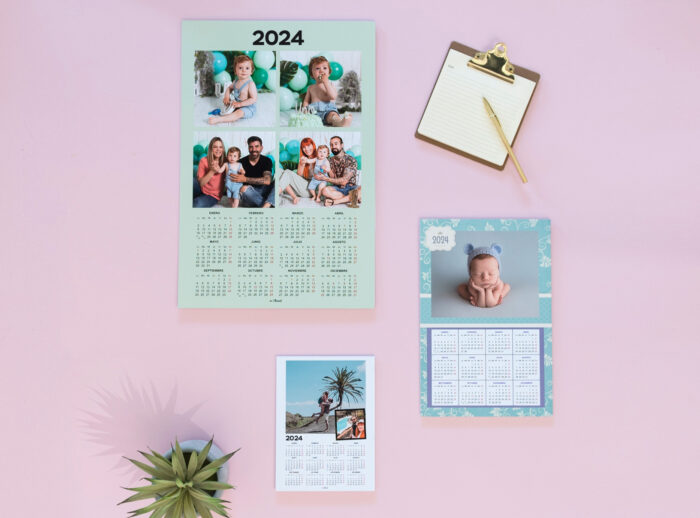 Calendario póster grande (30x45 cm), mediano (20x30 cm.) y pequeños (15x20 cm.)