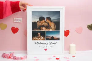 Collage para enamorados personalizado con tus fotos en un marco blanco