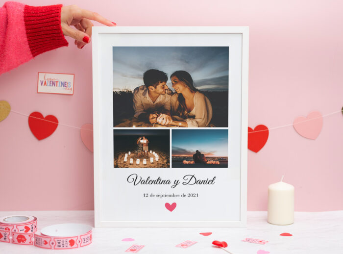 Collage para enamorados personalizado con tus fotos en un marco blanco