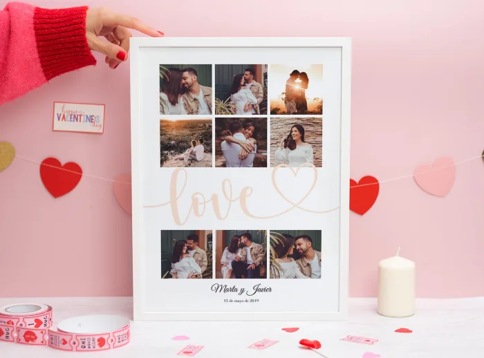Collage para enamorados personalizado con tus fotos en un marco blanco