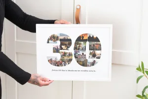 Collage con números (30) personalizado tamaño 30x40 cm. con marco de madera blanco