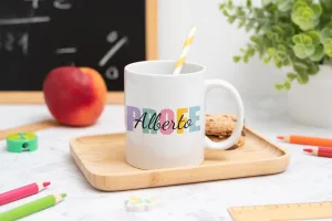 Taza personaliza con la palabra "Profe", el nombre del profesor y de los alumnos