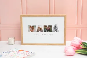 Lámina palabra Mamá con fotos tamaño 20x30 cm con marco en color natural