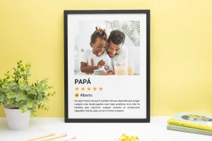 Lamina de reseña de papá en tamaño 30x40 cm. con marco de madera negro