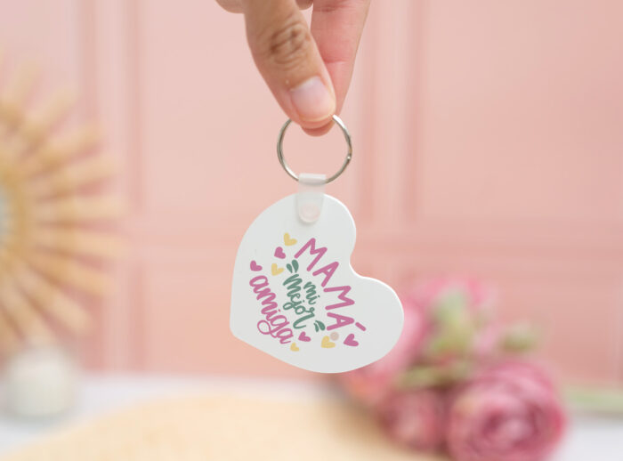 Llavero "Mamá mi mejor amiga" con forma de corazón y foto personalizada