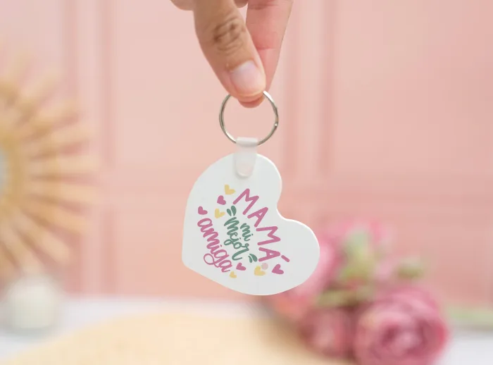 Llavero "Mamá mi mejor amiga" con forma de corazón y foto personalizada