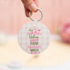 Llavero redondo de plástico con la frase "Mi madre es hermosa, hermosa, valiente, buena, brillante, honesta" y una foto en el reverso