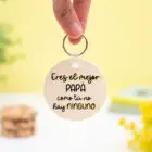 Llavero personalizado redondo de plástico con la inscripción "Papá, como tú, no hay ninguno" en un lado y una foto en el otro.