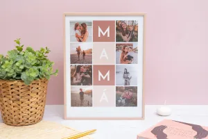 Collage personalizado con tus fotos para mamá con marco de aluminio color oro rosa y ocho fotos