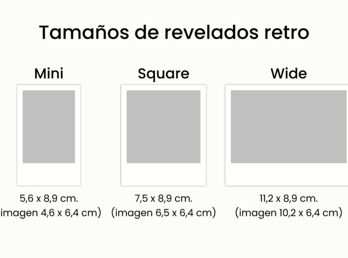 Tamaños revelado retro Esquema con los tamaños del revelado retro