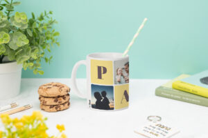Taza personalizada con collage de 4 fotos y el texto ‘Papá’. Regalo único y emotivo para sorprender a papá en cualquier ocasión