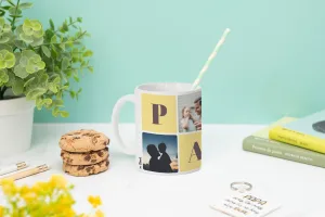 Taza personalizada con collage de 4 fotos y el texto ‘Papá’. Regalo único y emotivo para sorprender a papá en cualquier ocasión