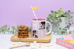 Taza collage personalizada con 4 fotos y el texto 'Mamá