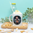 Taza personalizada con foto y mensaje "Feliz primer día del padre". Personalización con el nombre que elijas disponible.