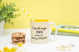 Taza personalizada con texto "Eres el mejor papá, como tú no hay ninguno" y espacio para incluir una foto.