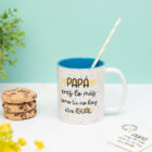 Taza personalizada con la frase "Papá, eres lo más. Como tú, no hay uno igual." y espacio para incluir una foto.
